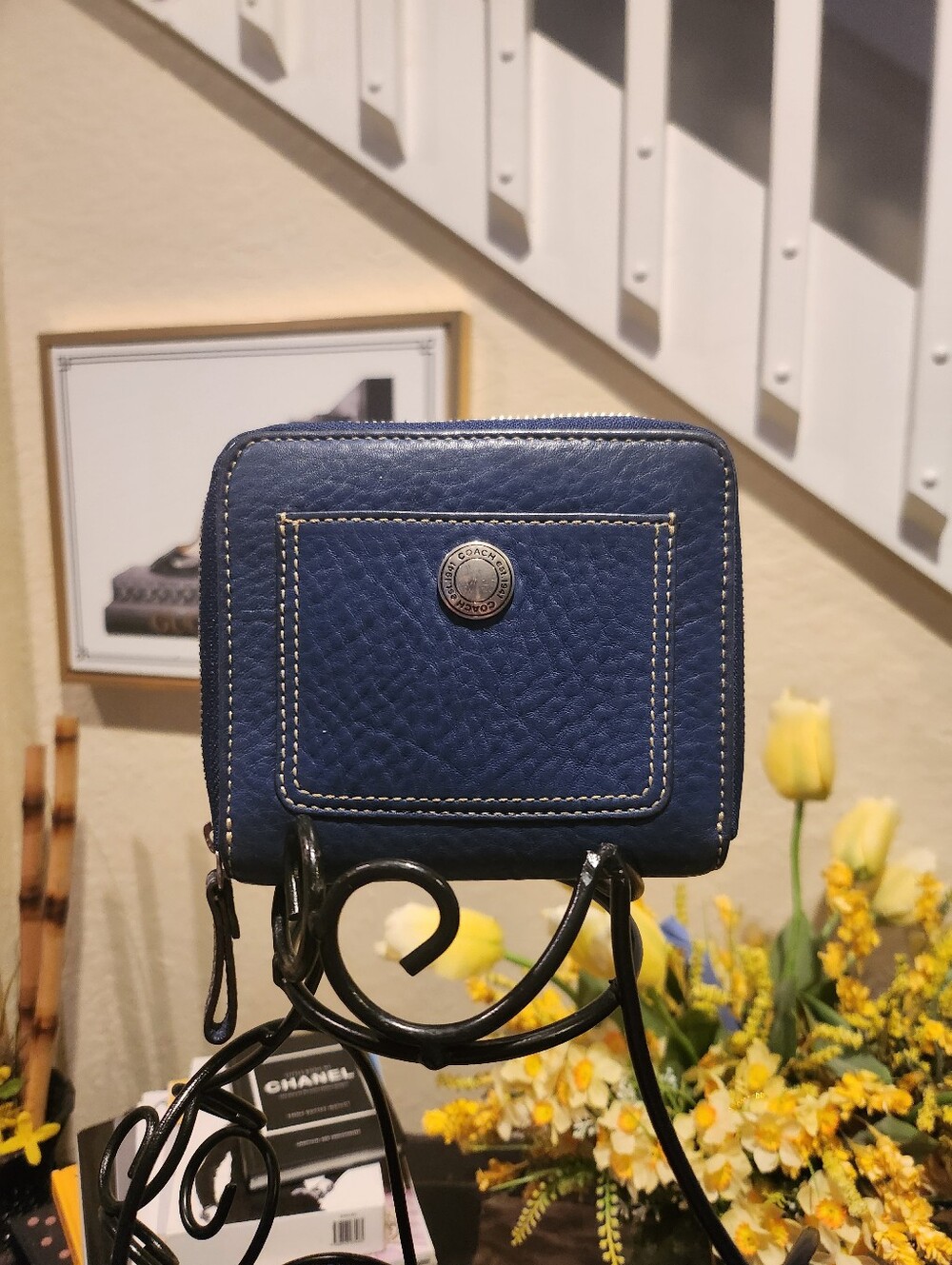 Coach Blue pebbled Leather Zip Around Wallet